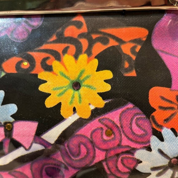 VTG Y2K Plastic Covered Floral & Crystal Fabric w Clasp Lock Shoulder Bag Purse - Picture 8 of 13